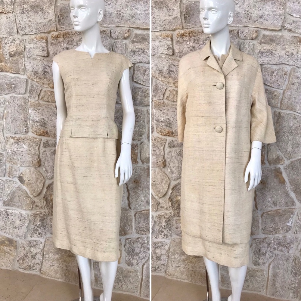 Vintage 1950s 1960s Peter Raney Custom Made 3 Piece Skirt Suit S/M